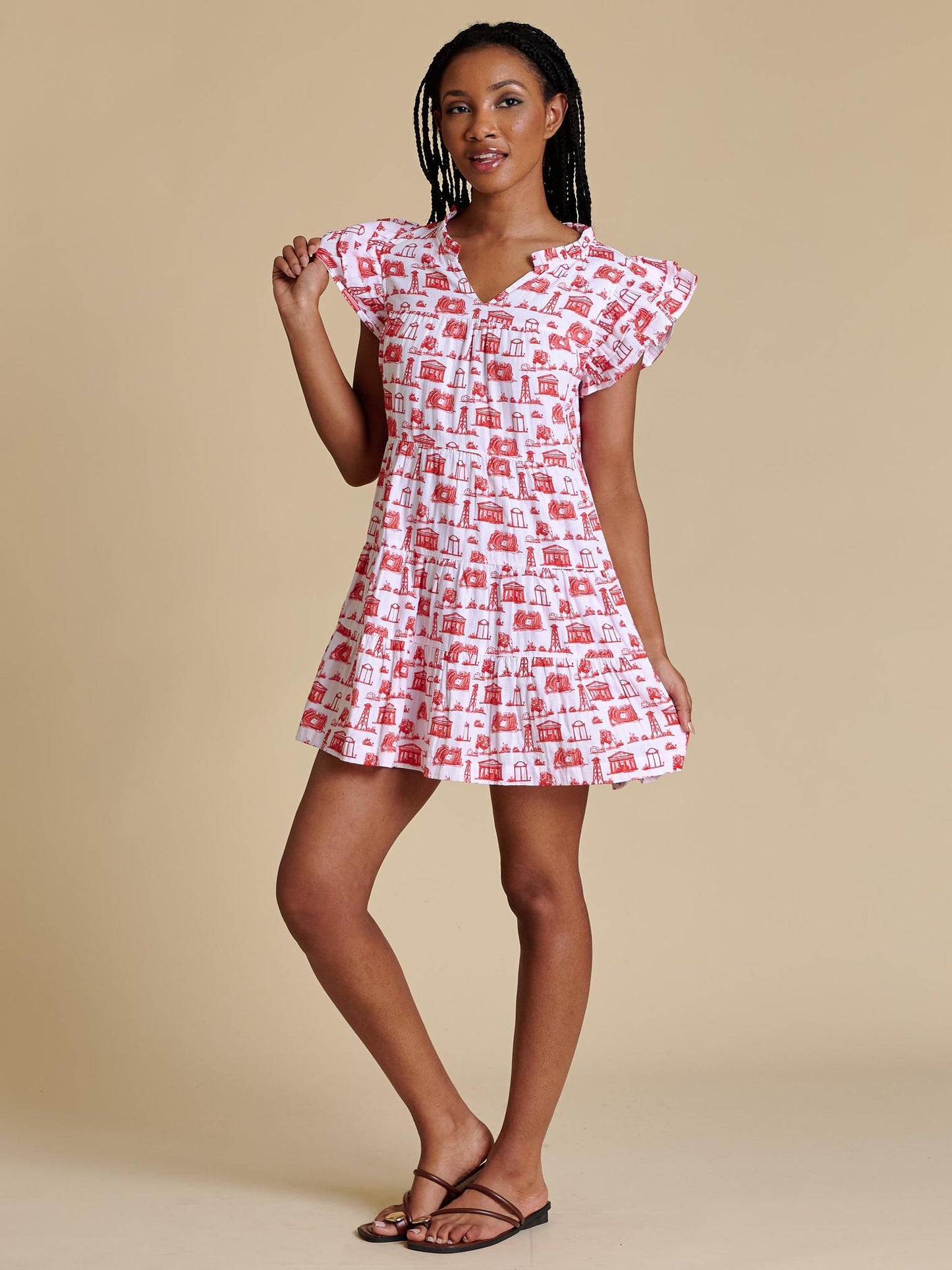 Stewart Simmons UGA The Team Toile Flutter Sleeve Dress Womens