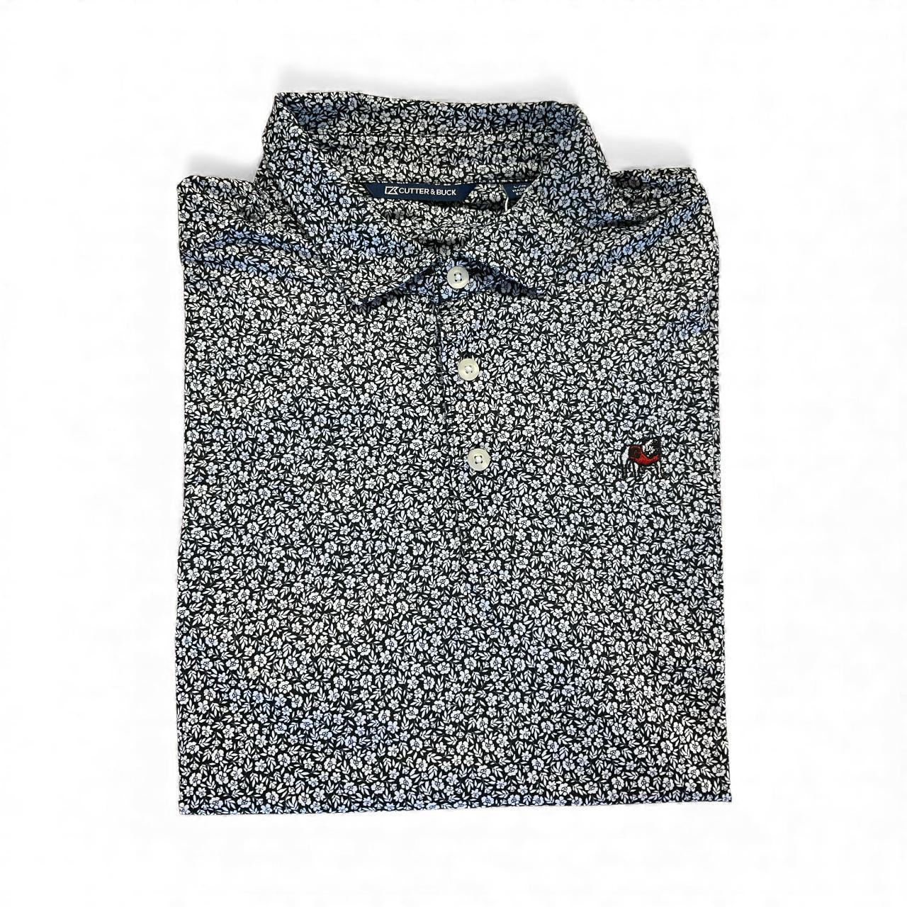 Cutter & Buck UGA Mens Pike Flora Magnolia Black Print Polo