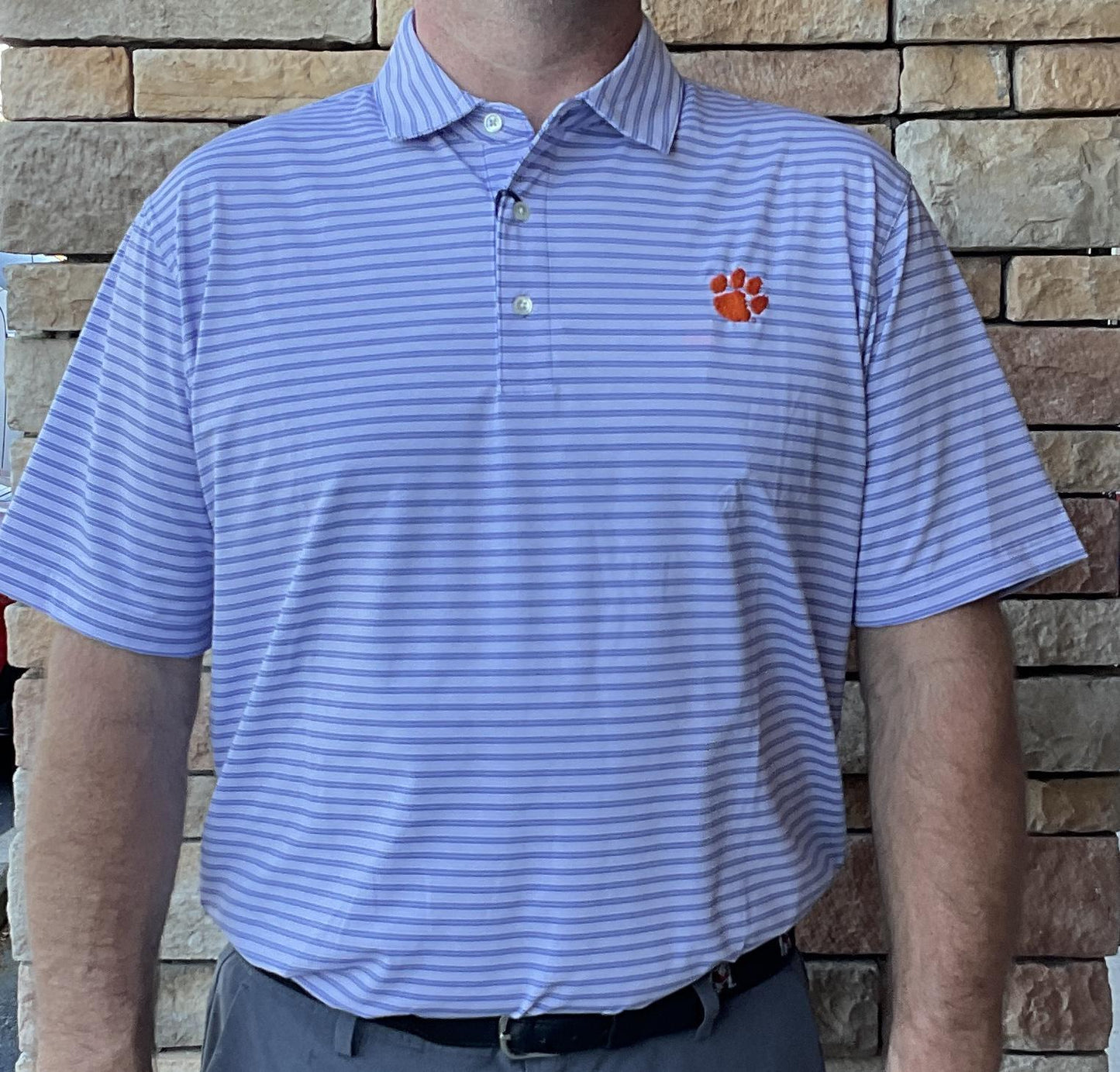 Onward Reserve Clemson Mens Wedge Stripe Performance Polo