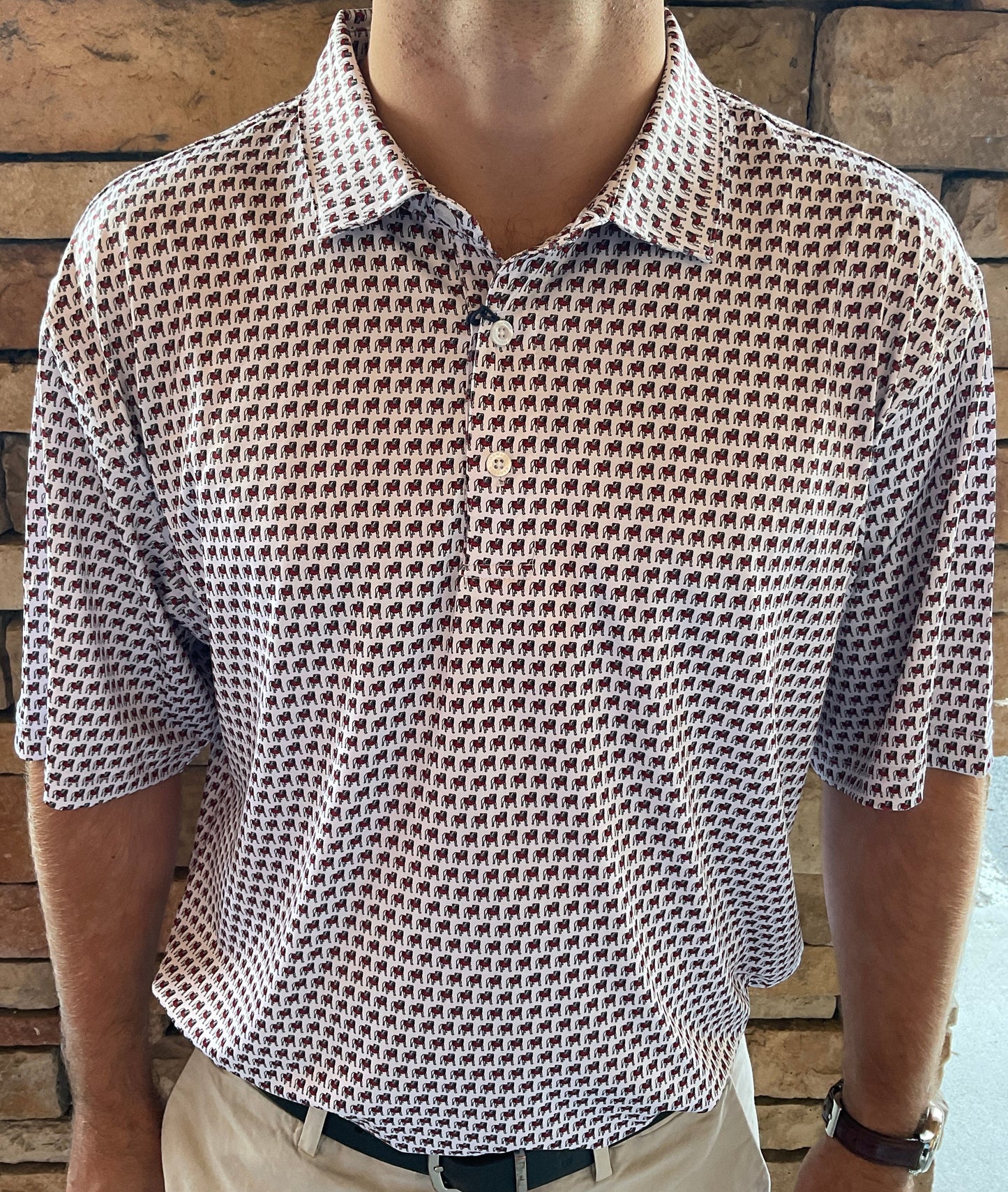 Onward Reserve UGA Standing Dawg Red Printed Mens Polo Shirt