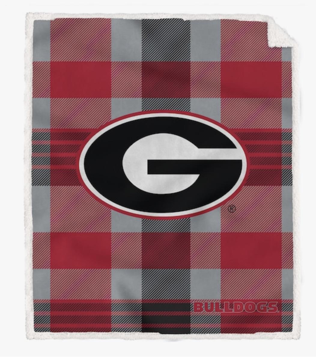 Pegasus UGA Plaid Sherpa Throw Blanket 60x70