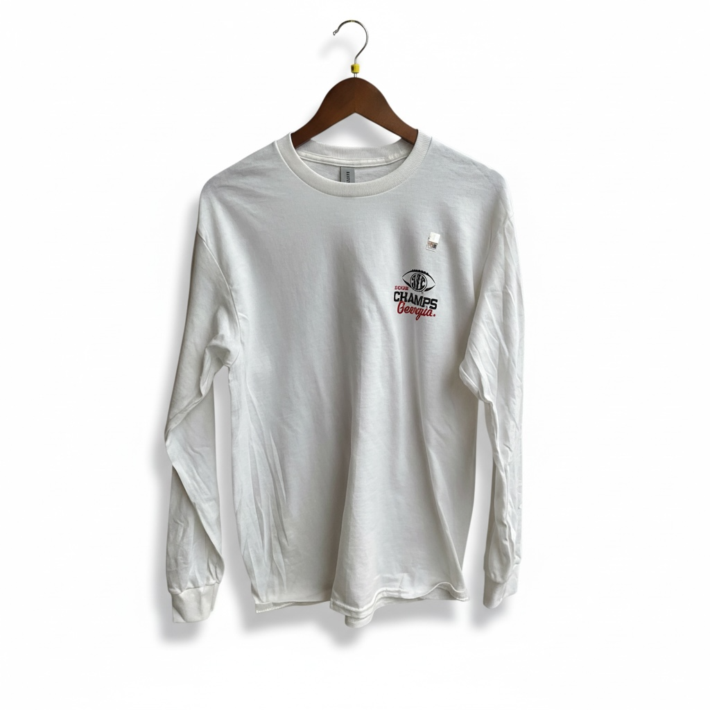 New World Graphics UGA SEC FB CHAMP 25 Trophy White Gildan Long-Sleeved T-Shirt