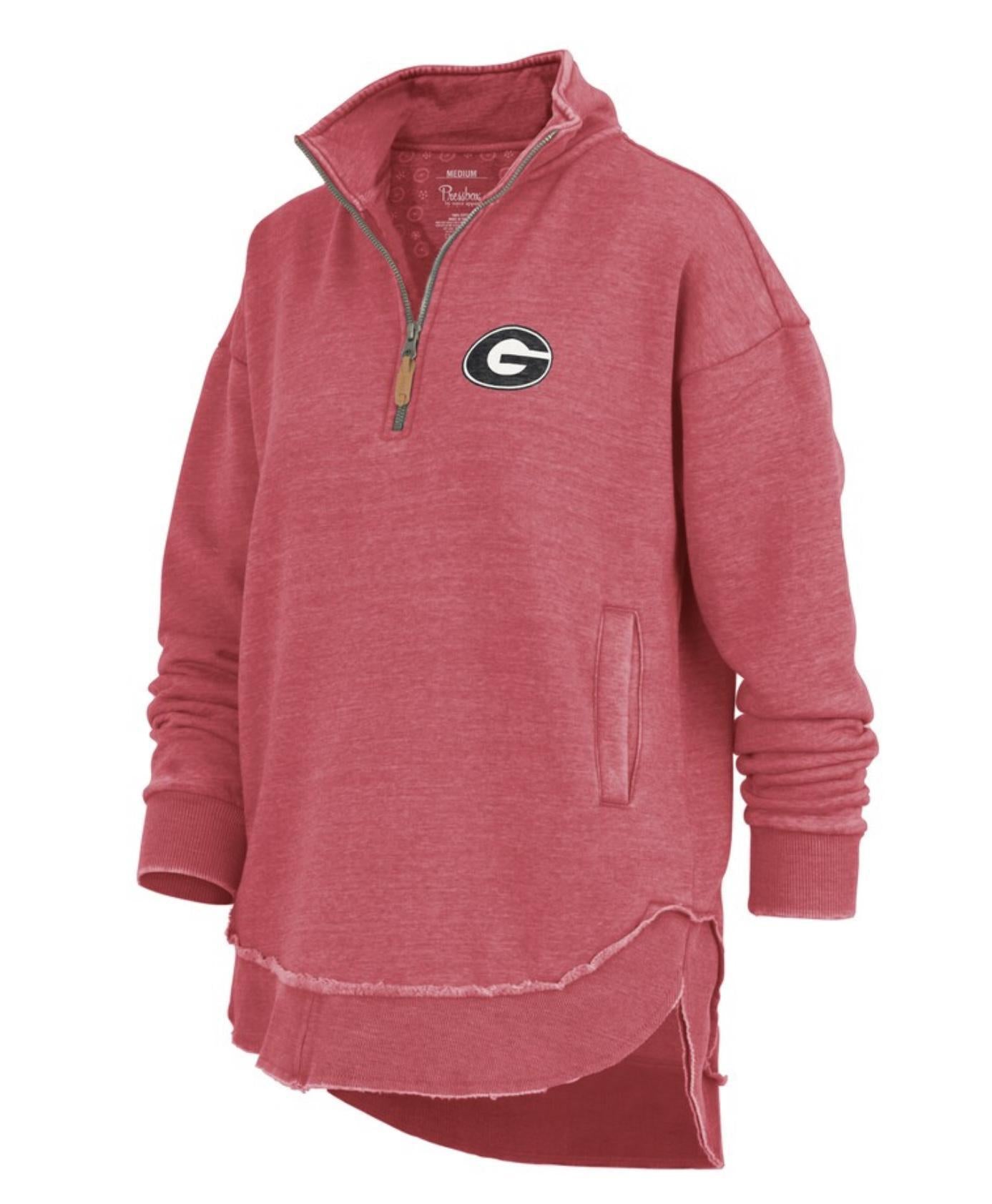 Pressbox UGA Northfork Sojourn Womens Long-Sleeve 1/4 Zip Mock-Neck Vintage Fleece