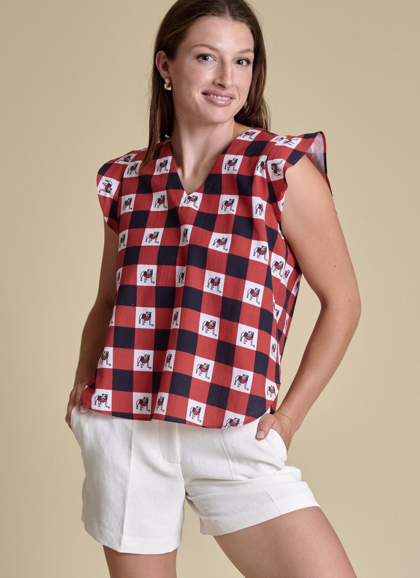 Stewart Simmons UGA The Go Gingham Ruffle Tank Womens