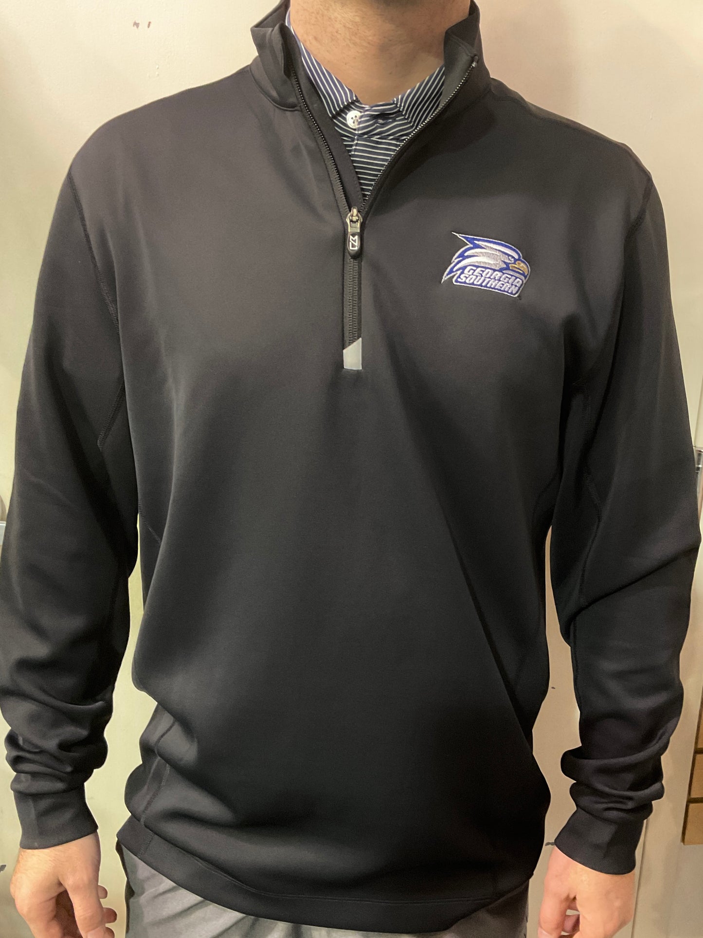 Cutter & Buck Georgia Southern Mens Black Traverse Stretch Quarter Zip Pullover