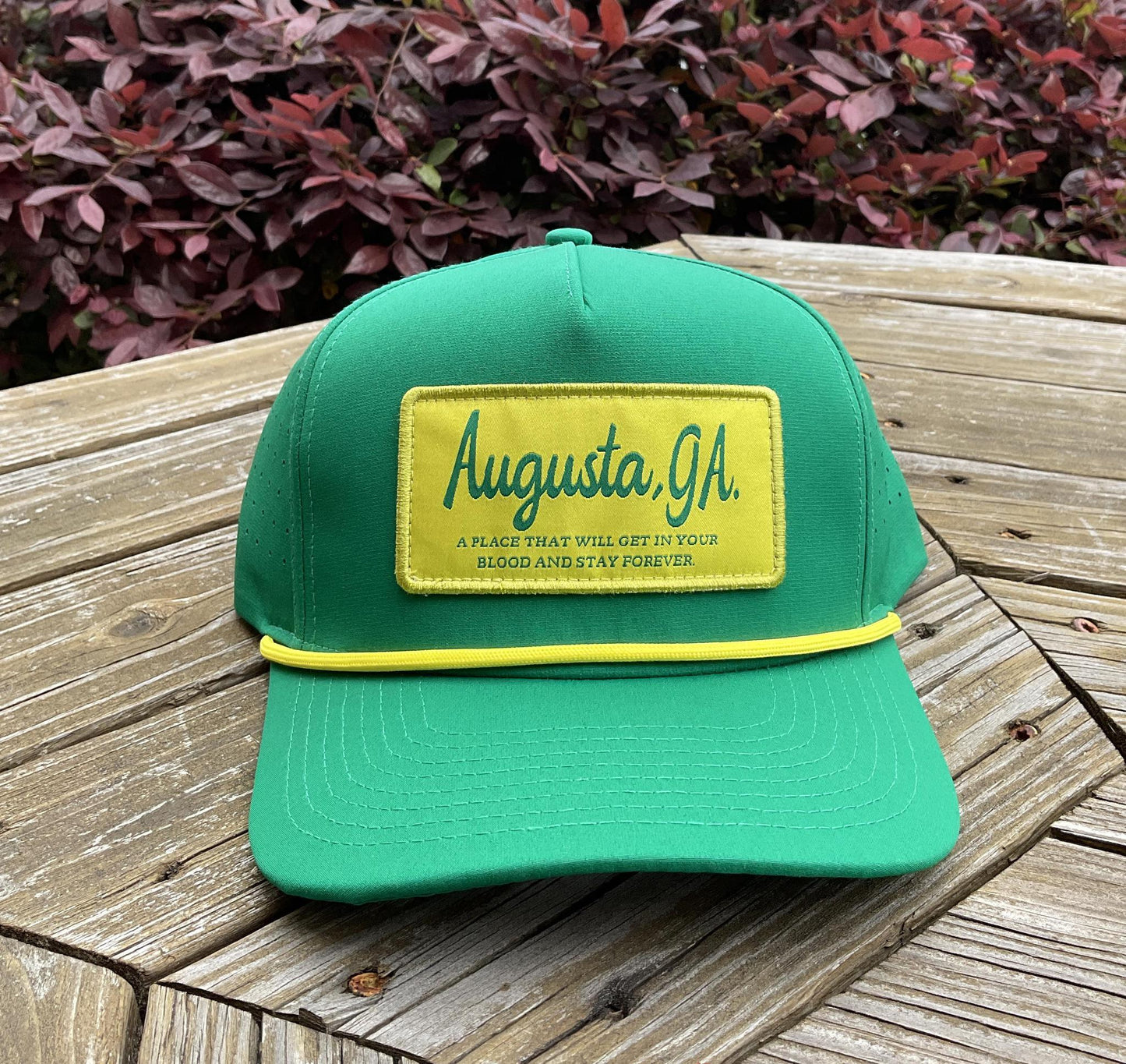 Augusta, GA Green and Yellow Patch Hat With Rope