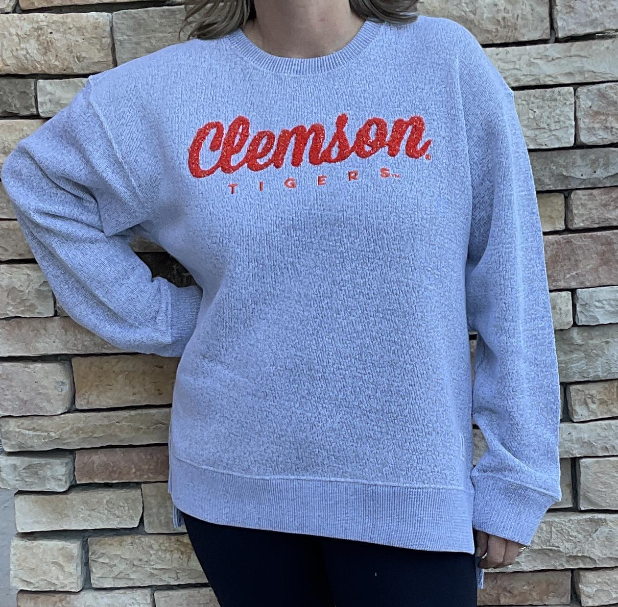 Pressbox Clemson Womens Torrington Long-Sleeve Crew-Neck Oversized Amore Fleece