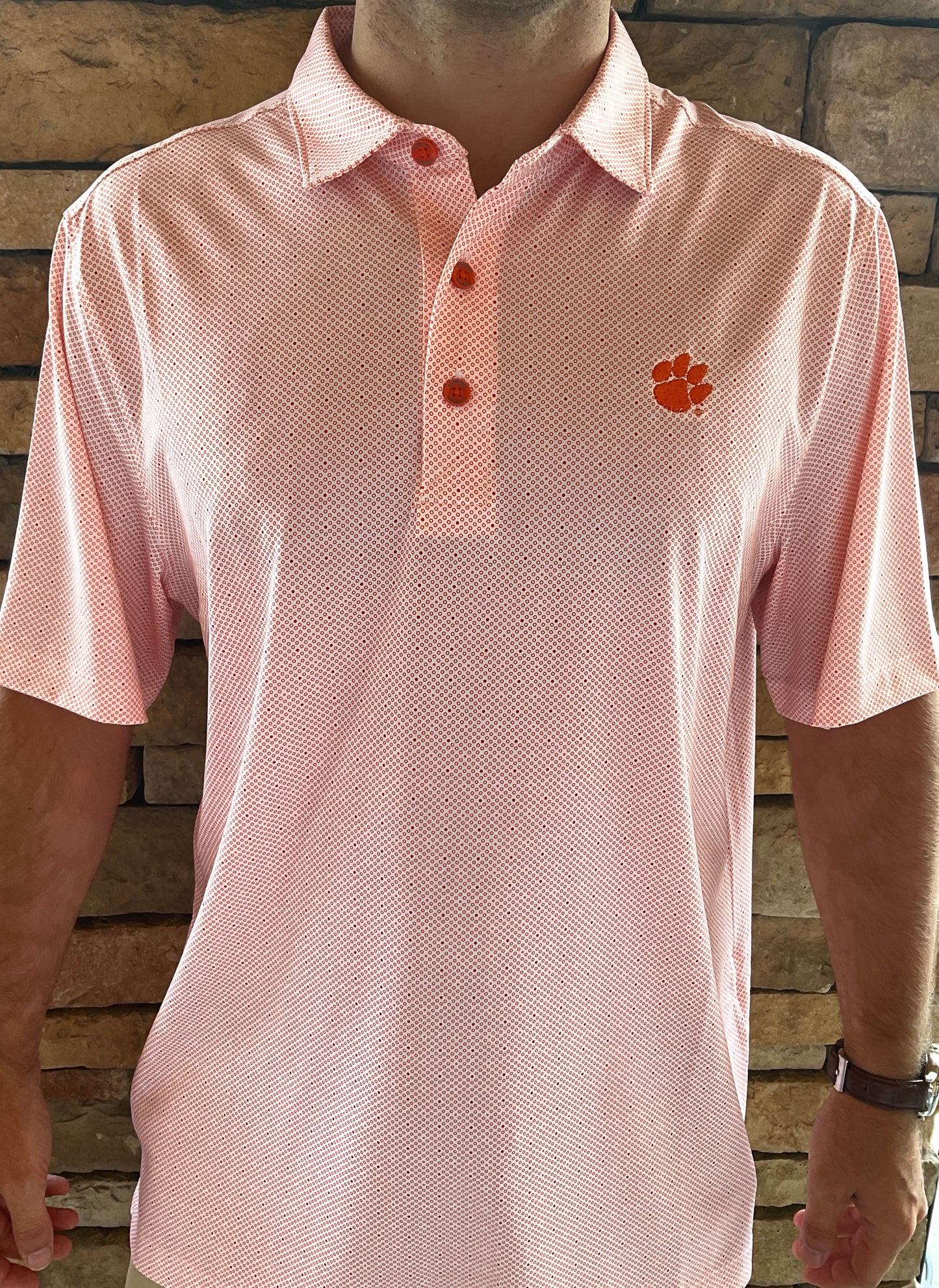 Cutter & Buck Clemson Pike Double Dot Print Stretch Mens Polo