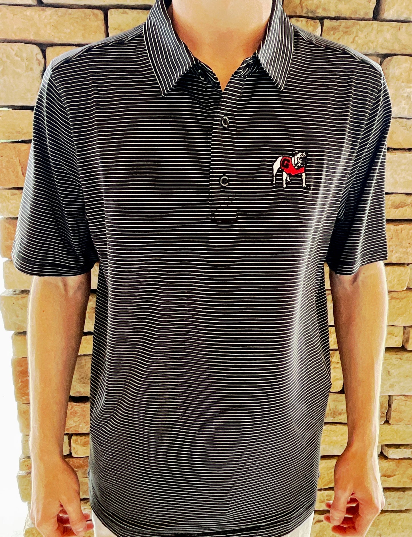 Cutter & Buck UGA Black Forge Pencil Stripe Mens Polo