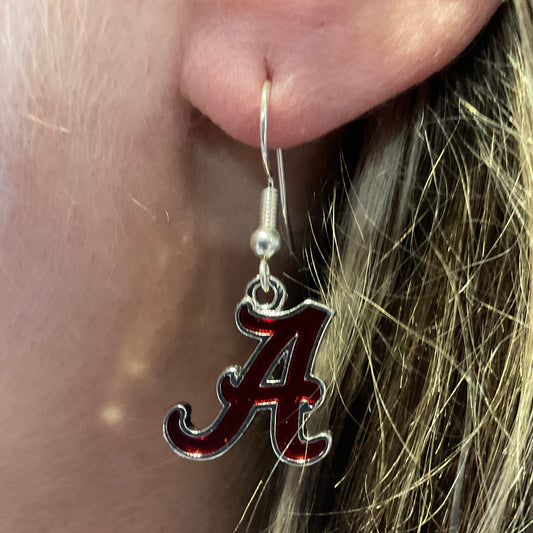 From The Heart Alabama Silver A Logo Earrings