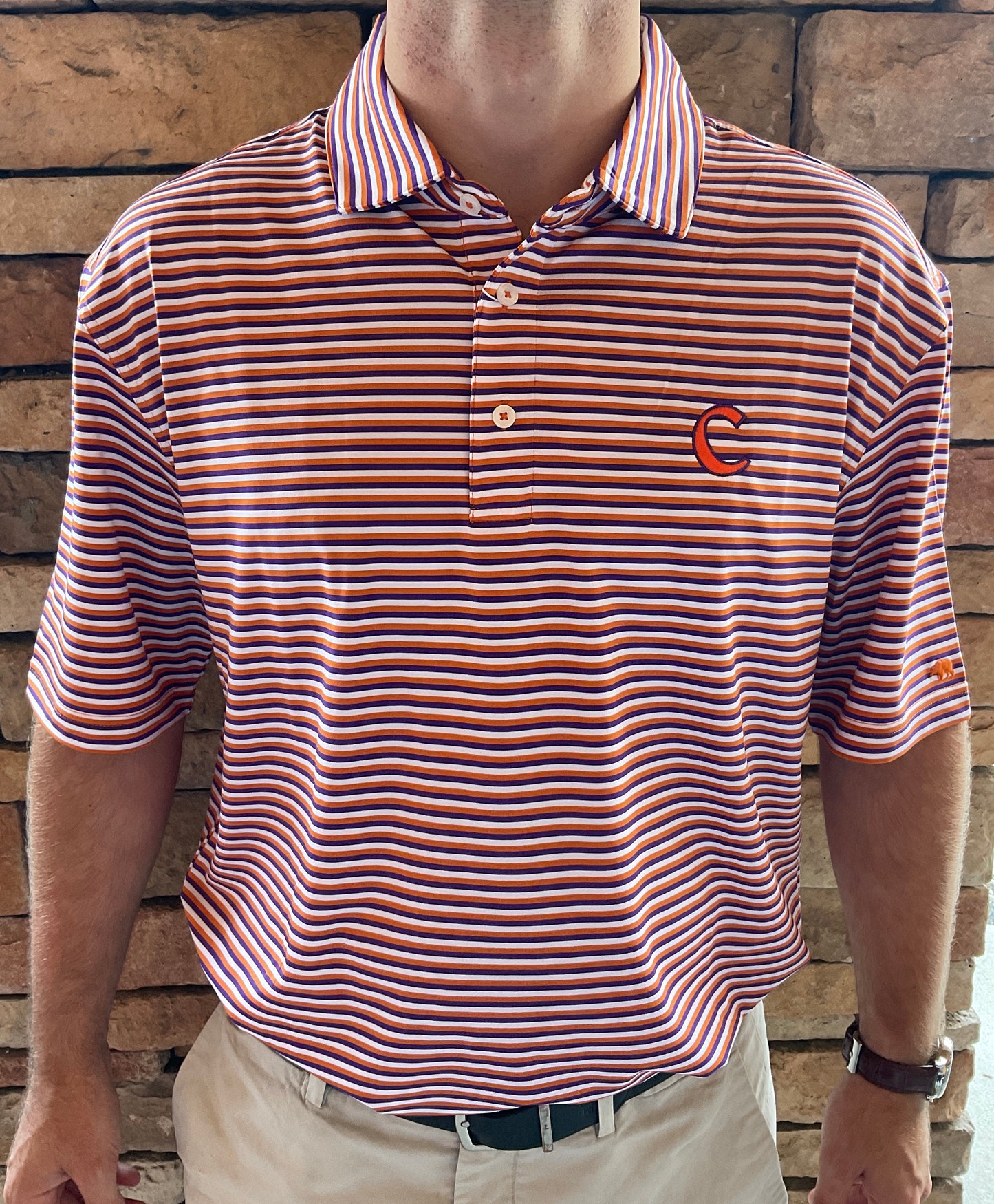 Onward Reserve Clemson Triple Stripe Mens Polo Shirt
