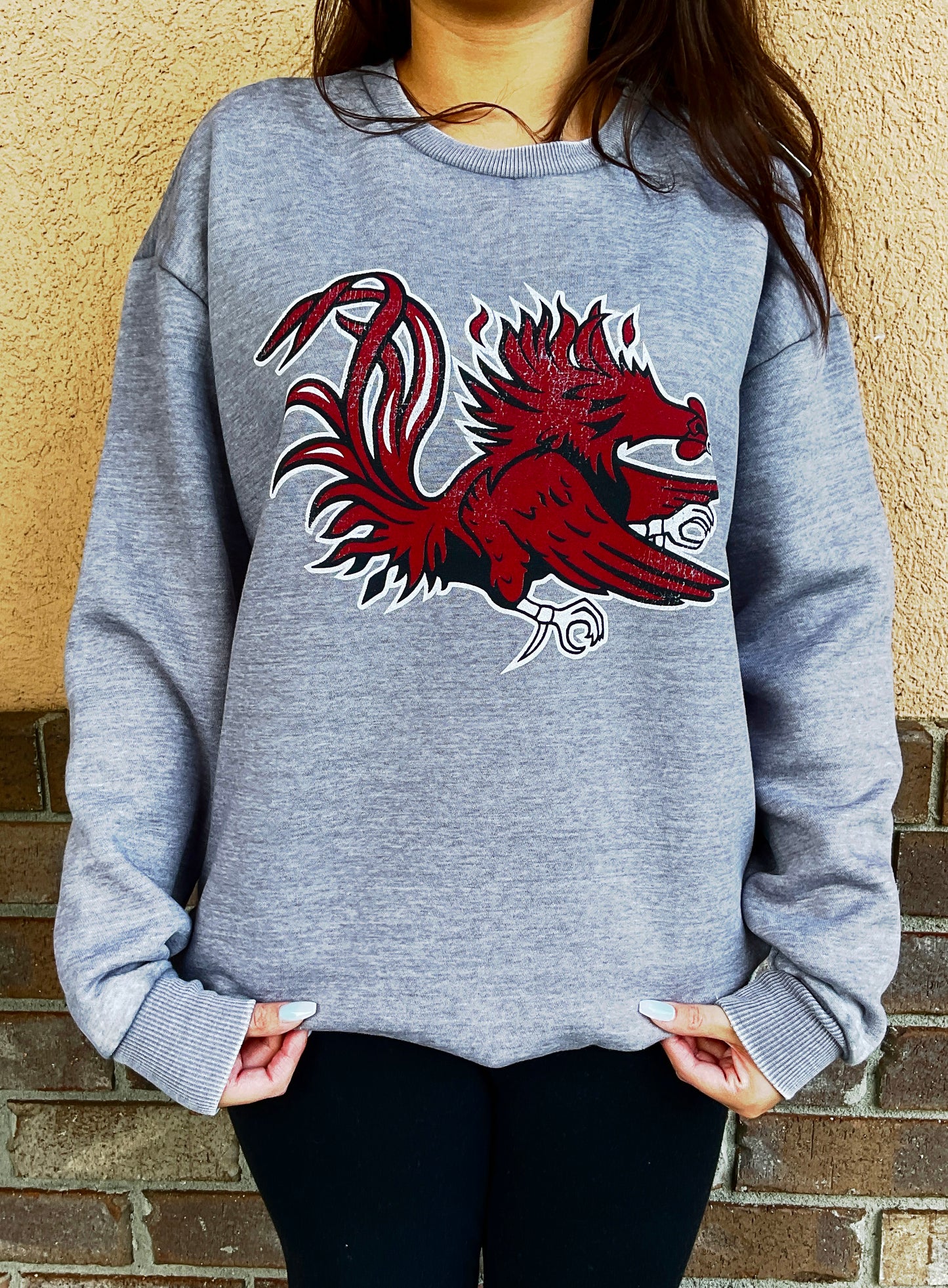 Pressbox USC Distressed Logo Womens Long-Sleeve Crew-Neck