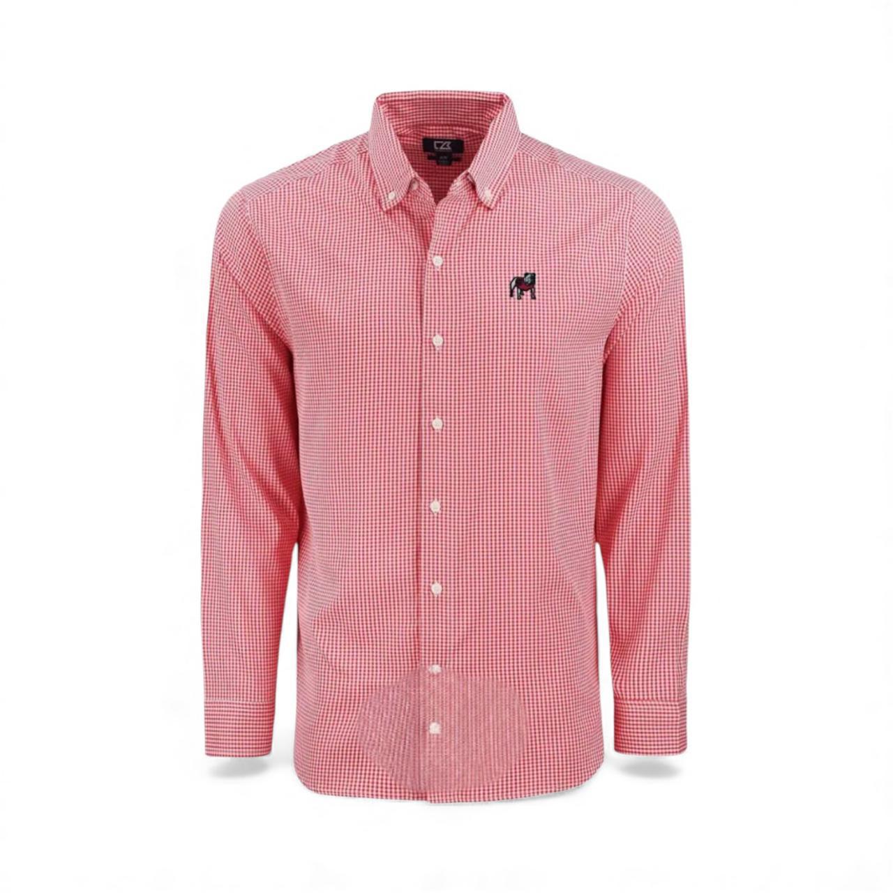 Cutter & Buck UGA Mens Skyline Eco Gingham Button Down Shirt Red/White