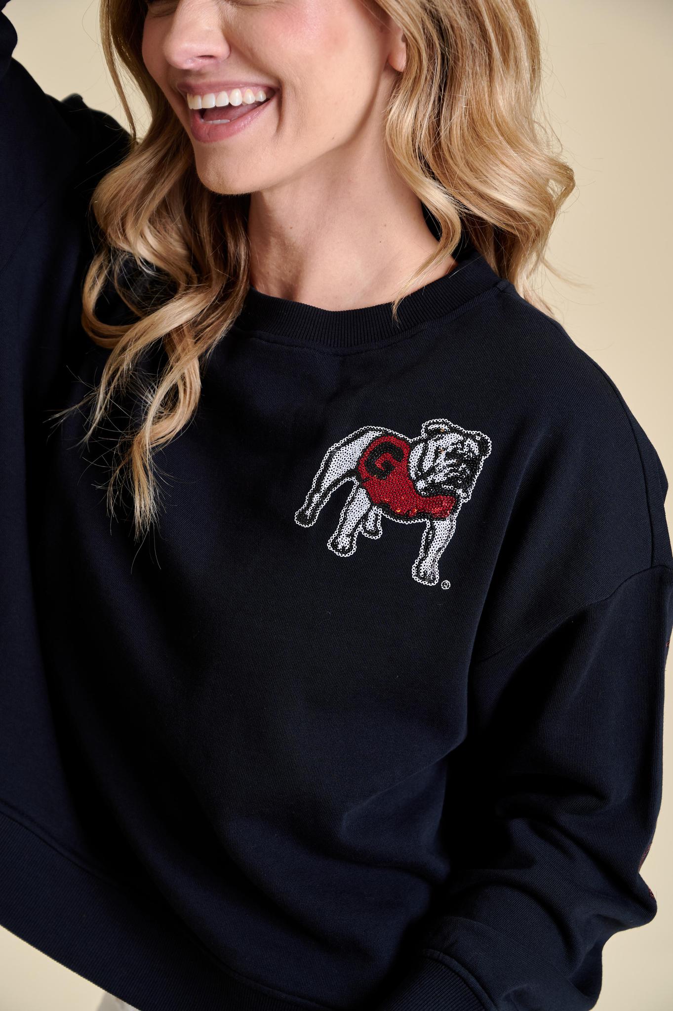 Stewart Simmons UGA The Sequin Boxy Sweater Womens Top Black