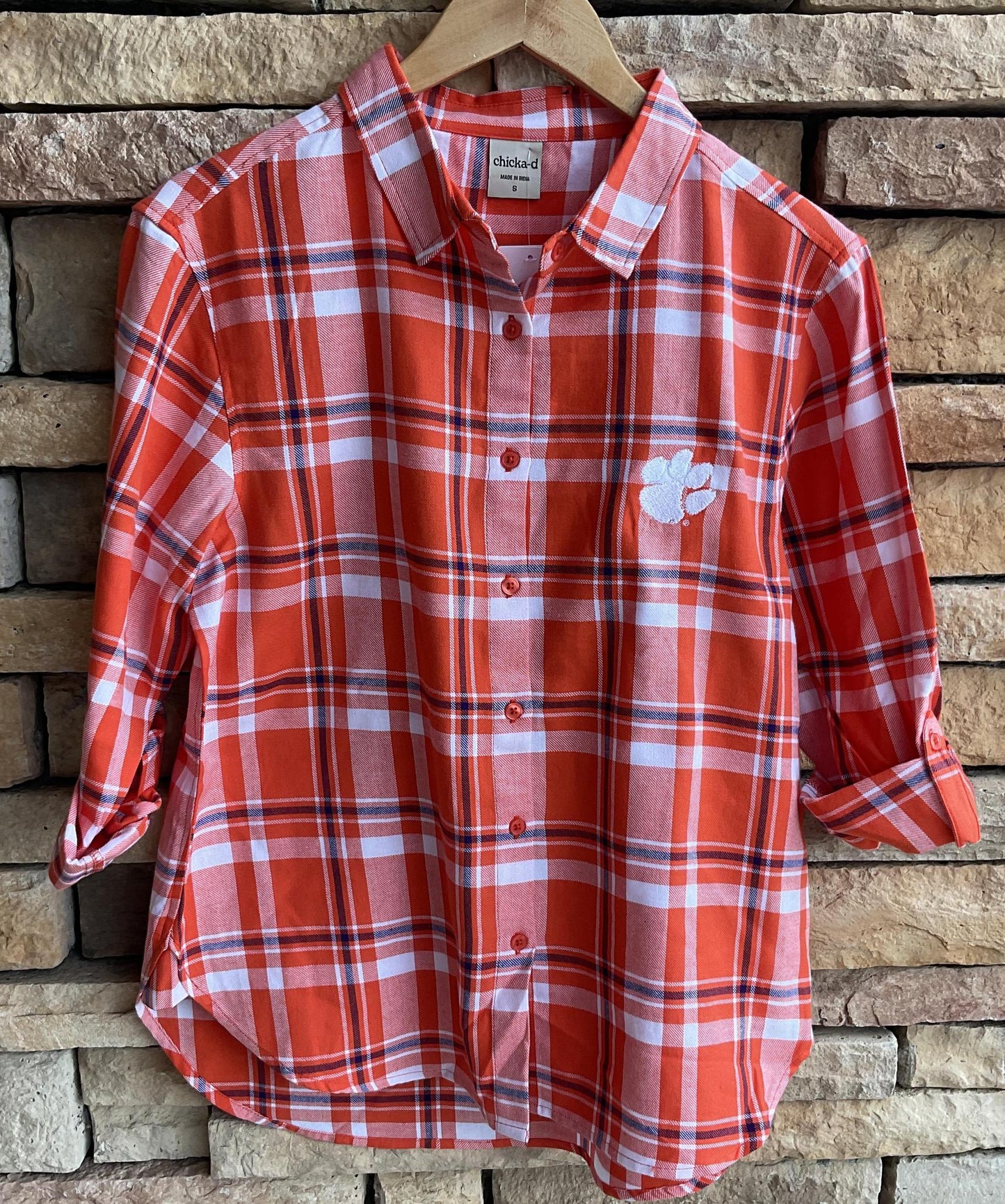 Chicka-d Clemson Womens Boyfriend Plaid Top