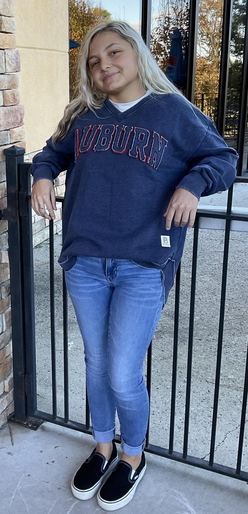 Pressbox Auburn Womens Westin Long-Sleeve Vee-Neck Rounded Bottom Vintage Fleece