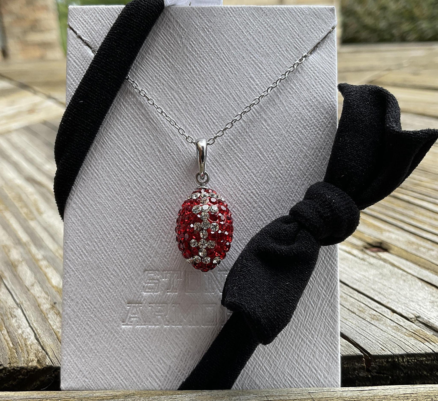 Stone Armory UGA Red and Clear Crystal Football Pendant Necklace