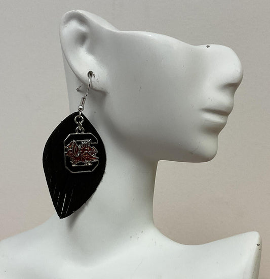 From The Heart USC  Gamecocks Feather Earring Black