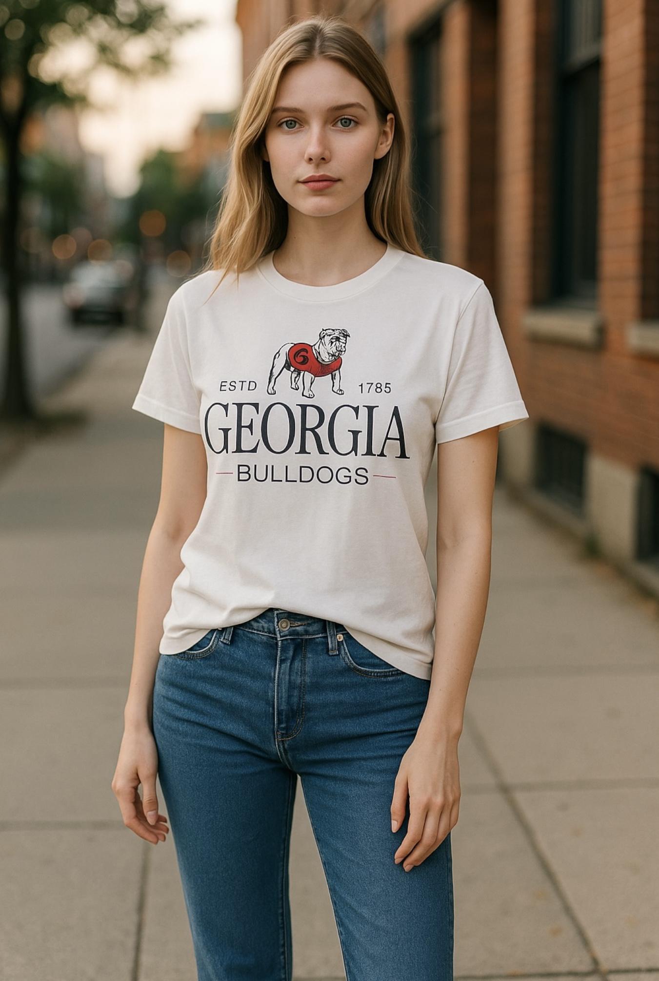 Pressbox UGA Silverton Short-Sleeve Crew-Neck Rounded Bottom Womens Top