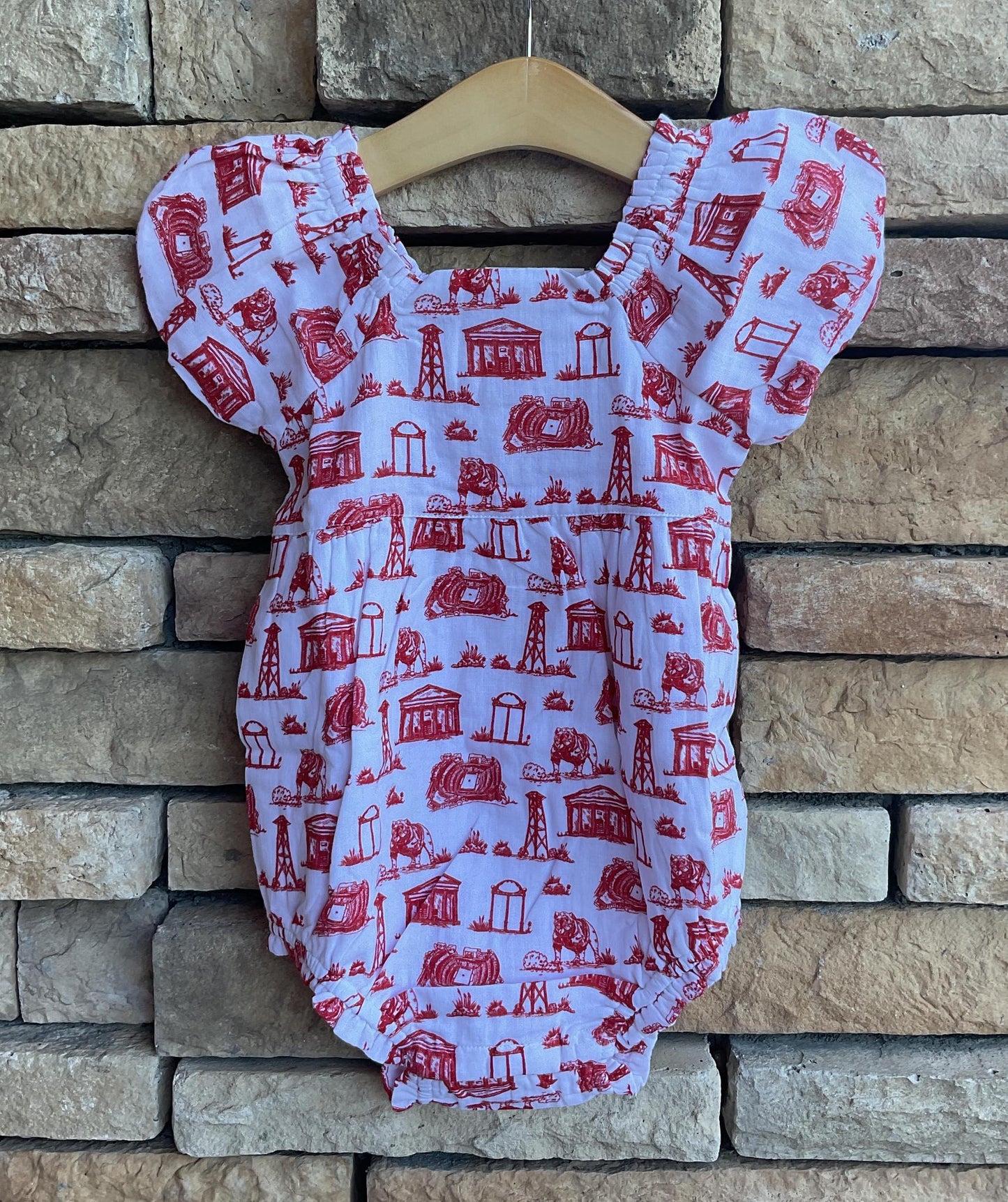 Stewart Simmons UGA The Team Toile Puff Sleeve Onesie