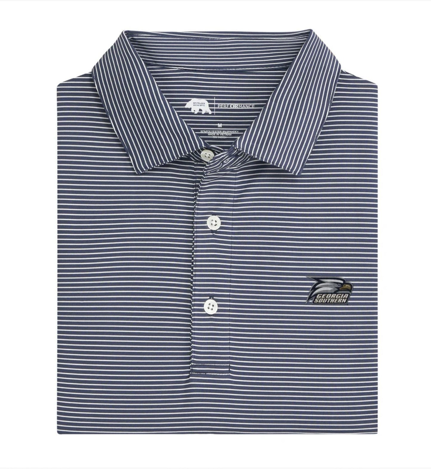 Onward Reserve Georgia Southern Blue Birdie Stripe Mens Polo Shirt