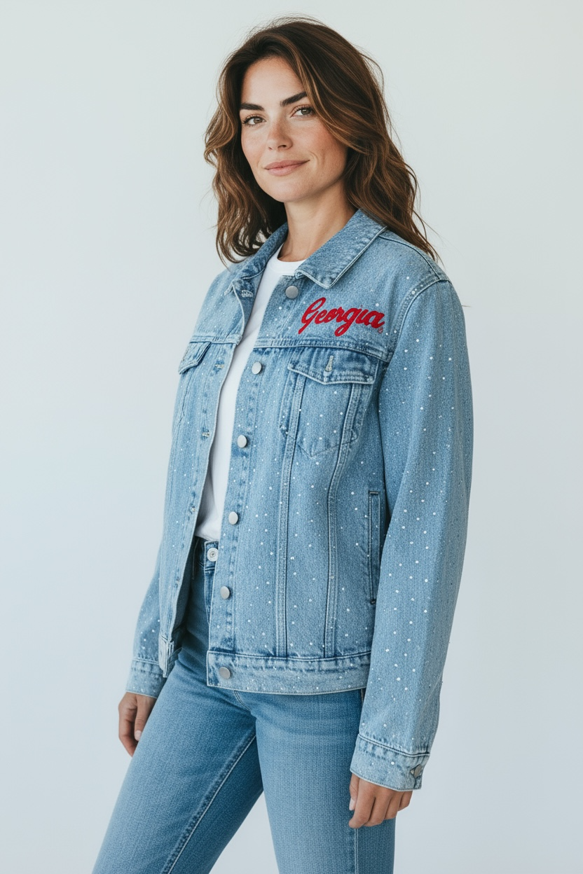 Stewart Simmons UGA Womens Rhinestone Jean Jacket