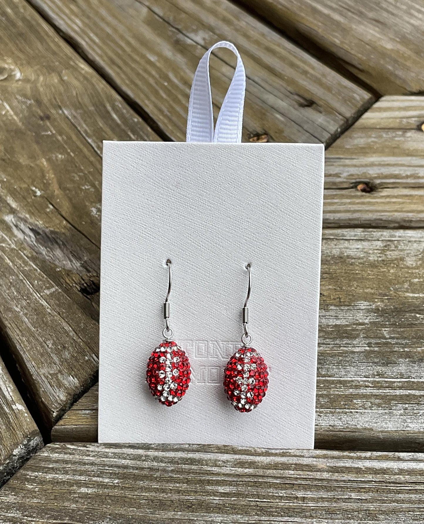 Stone Armory UGA Red and Clear Crystal Football Earrings