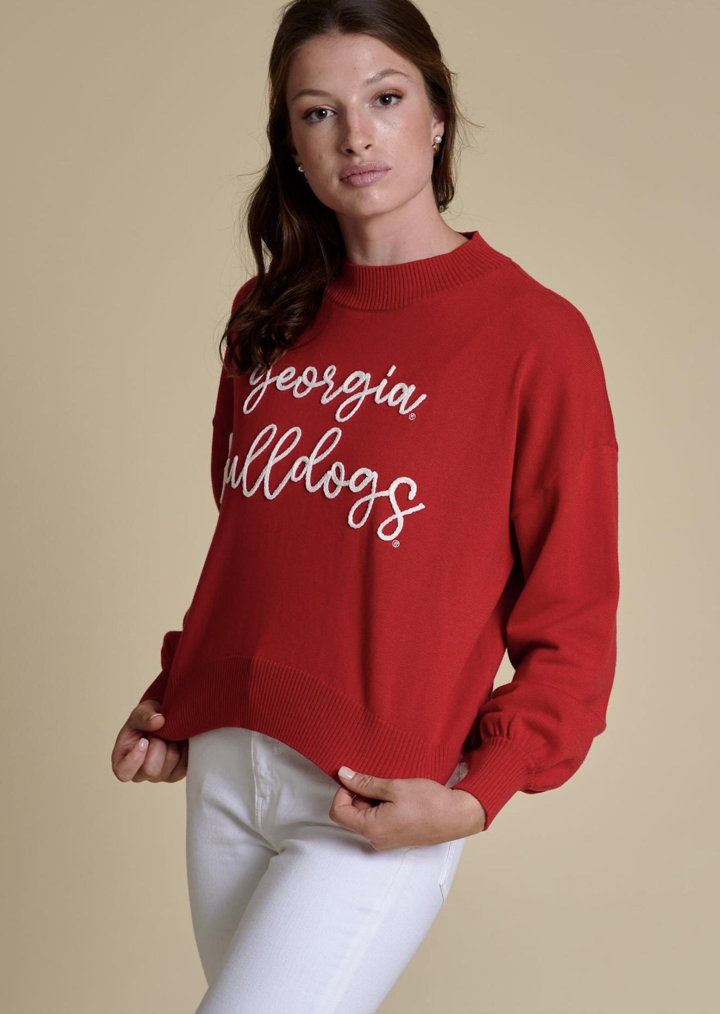 Stewart Simmons UGA The Embroidered Mock Neck Sweater Womens Longsleeve
