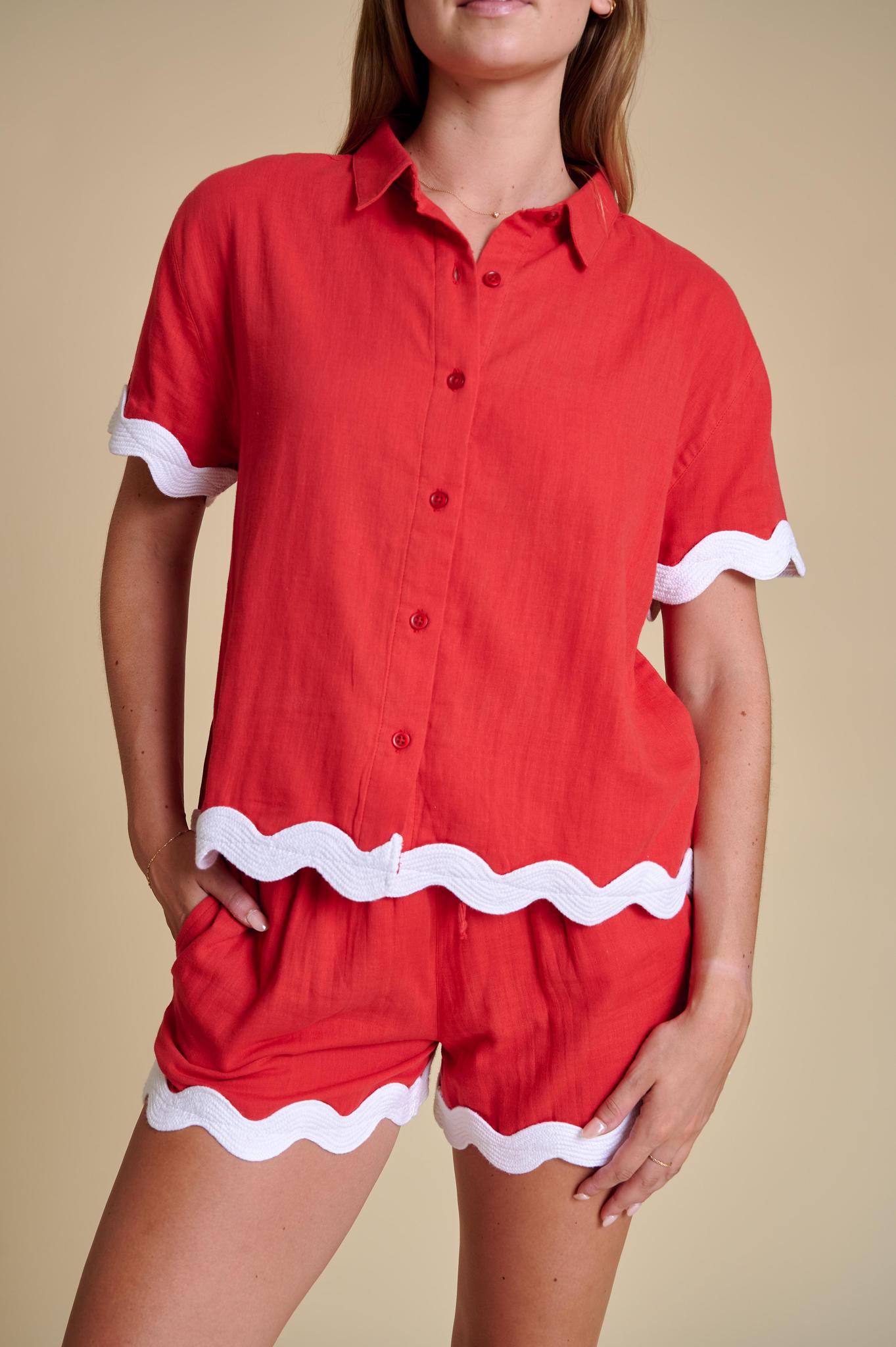 Stewart Simmons UGA The Gauze Rick Rack Womens Red & White Shorts