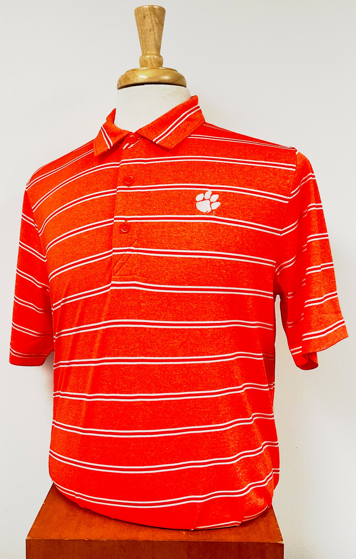 Cutter & Buck Clemson Forge Heathered Stripe Stretch Mens Polo Shirt (Orange)