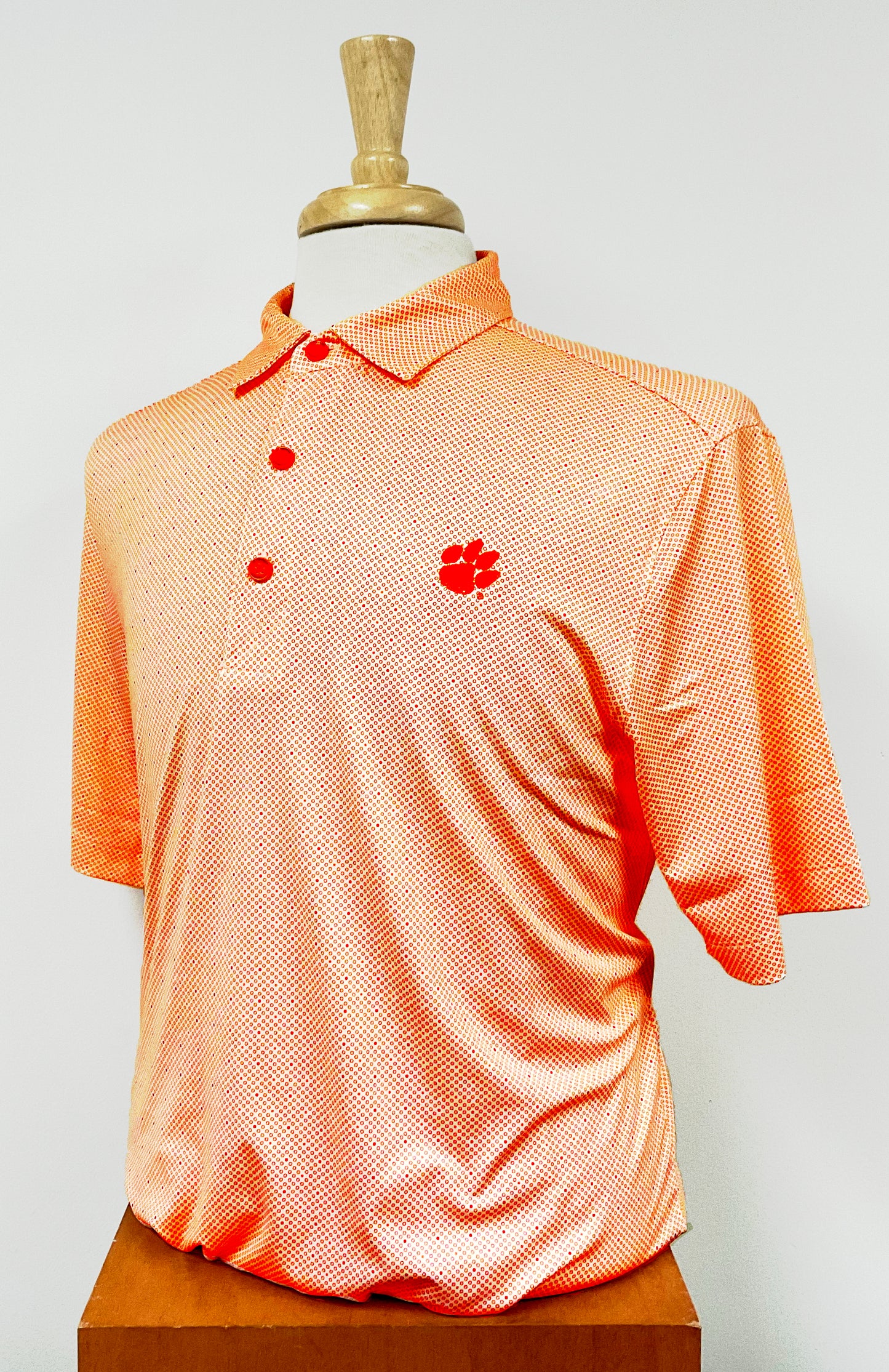 Cutter & Buck Clemson Forge Heathered Stripe Tailor Fit Mens Polo Shirt (Orange)