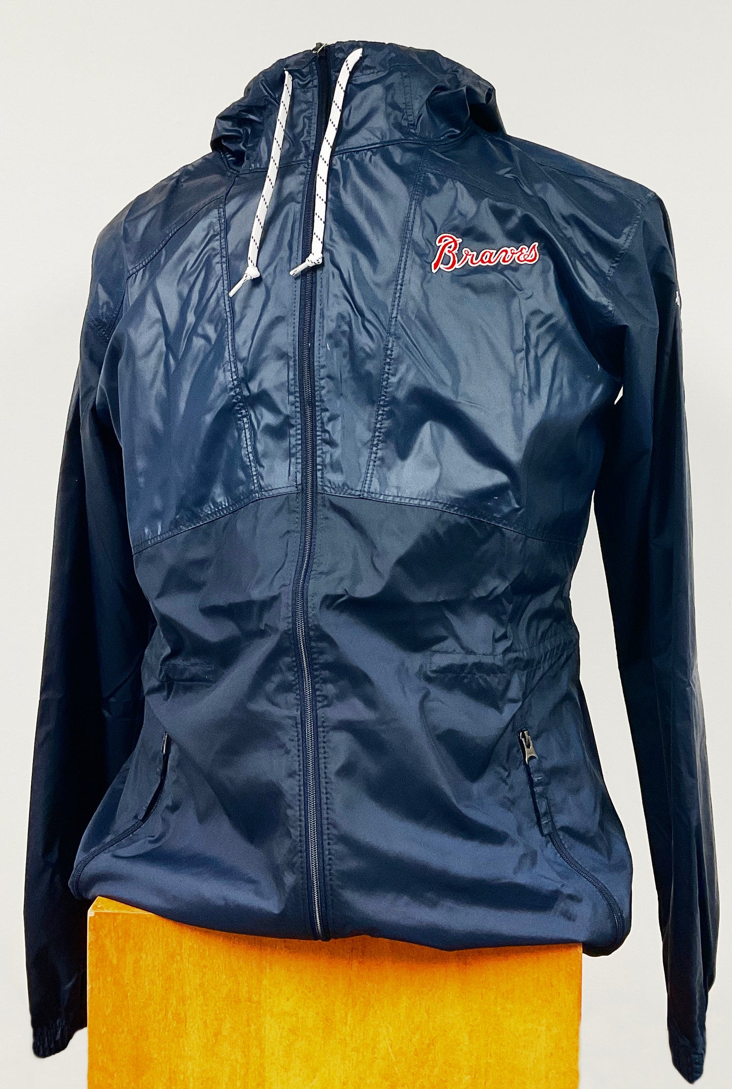 Columbia Atlanta Braves Flashback Windbreaker Womens Long Full Zip Poncho (Dark Blue)