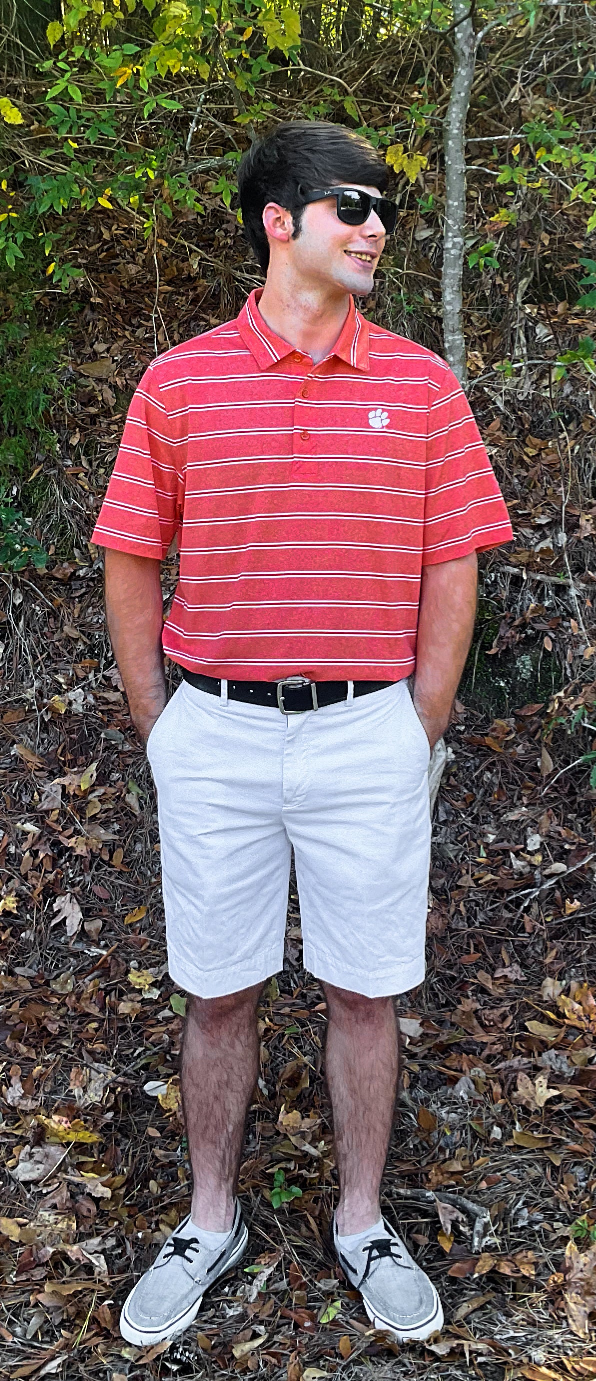 Cutter & Buck Clemson Forge Heathered Stripe Stretch Mens Polo Shirt (Orange)