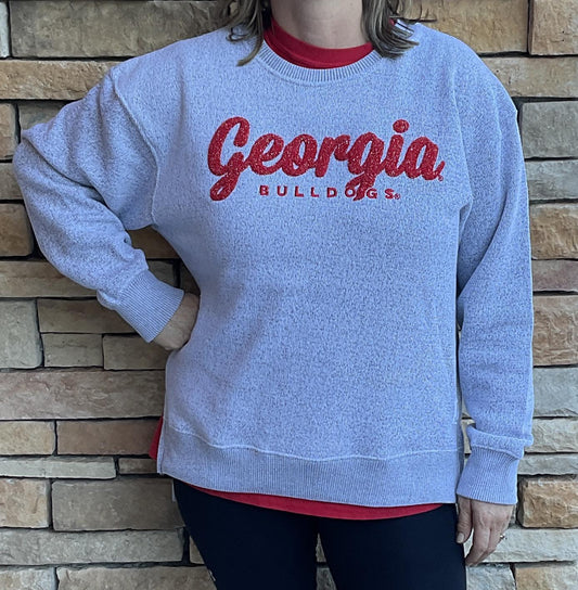 Pressbox UGA Womens Torrington Long-Sleeve Crew-Neck Oversized Amore Fleece