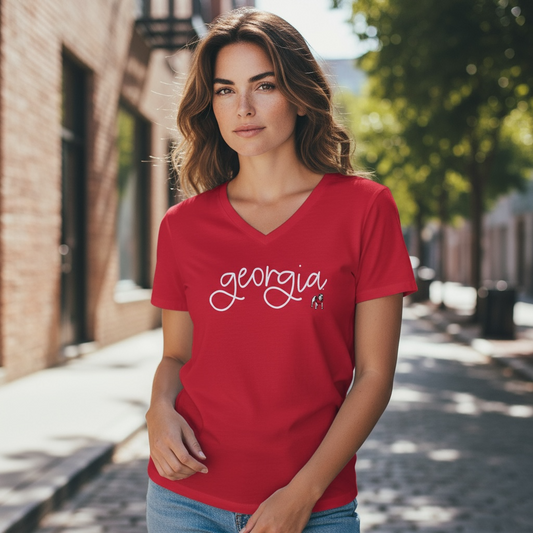 Pressbox UGA Alexandra Womens V-neck Red Tee