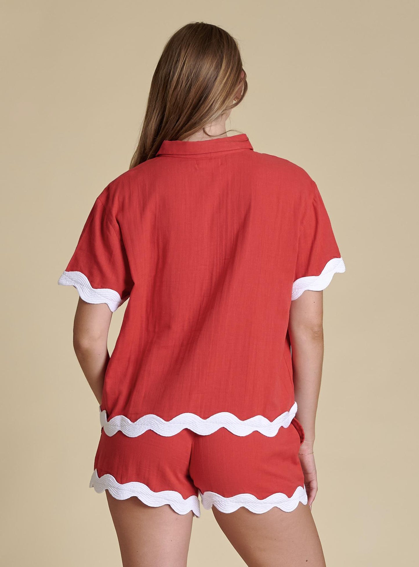 Stewart Simmons UGA The Gauze Rick Rack Womens Red & White Top
