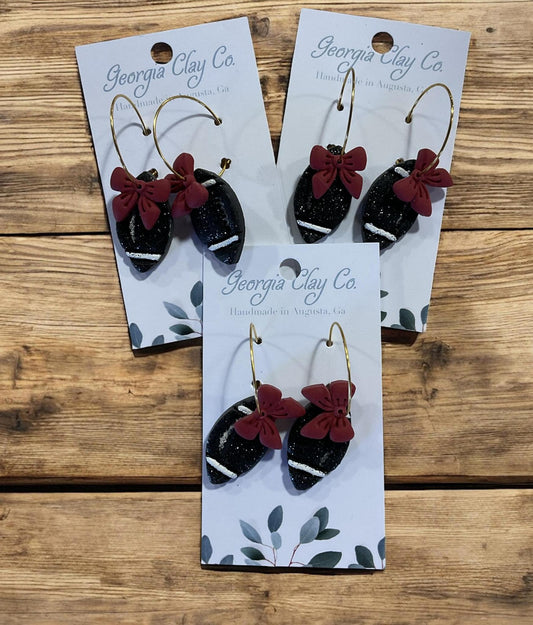 Ga Clay Co UGA Football & Bows Looped Earrings
