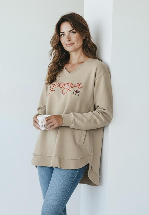 Pressbox UGA Alexandra Womens V-Neck Crew w/Pockets