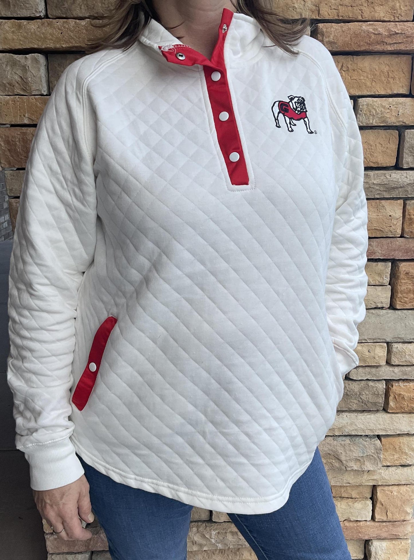 Pressbox UGA Claire Womens Quarter Button Pullover