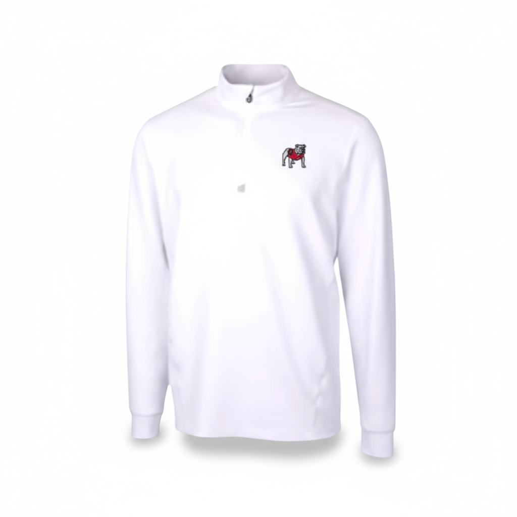 Cutter & Buck UGA Mens White Traverse Stretch Quarter Zip Pullover