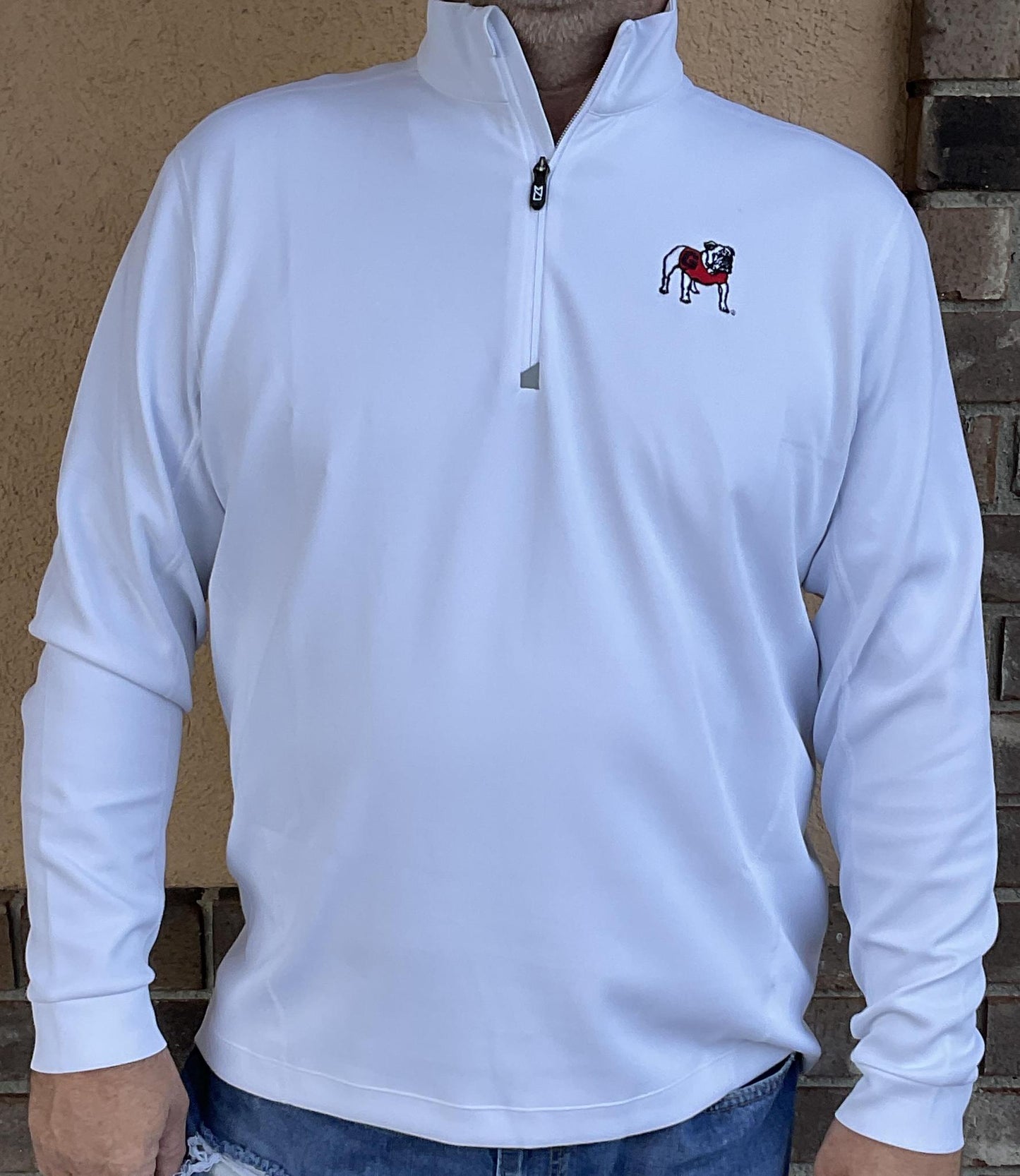 Cutter & Buck UGA Mens White Traverse Stretch Quarter Zip Pullover