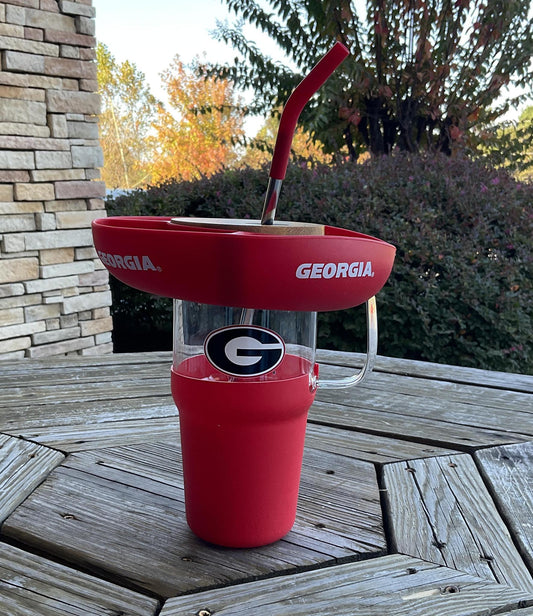 The Memory Company UGA 40oz Glass Tumbler With Silicone Snack Bowl