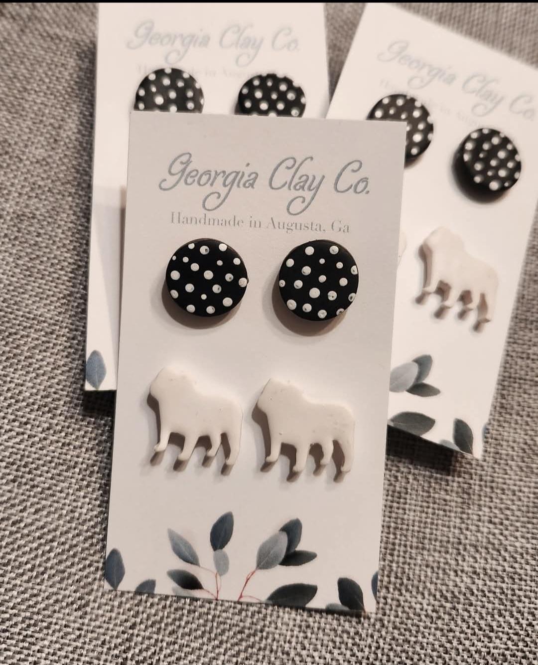 Ga Clay Co UGA Dawg & Dot Stud Earrings 2pc Set