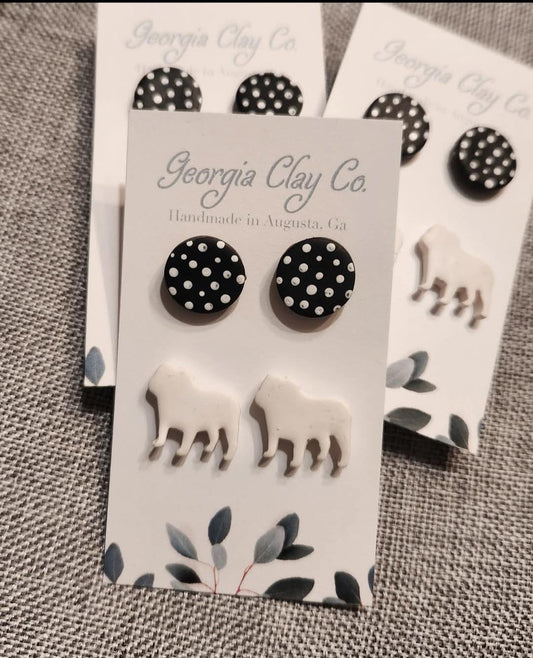 Ga Clay Co UGA Dawg & Dot Stud Earrings 2pc Set