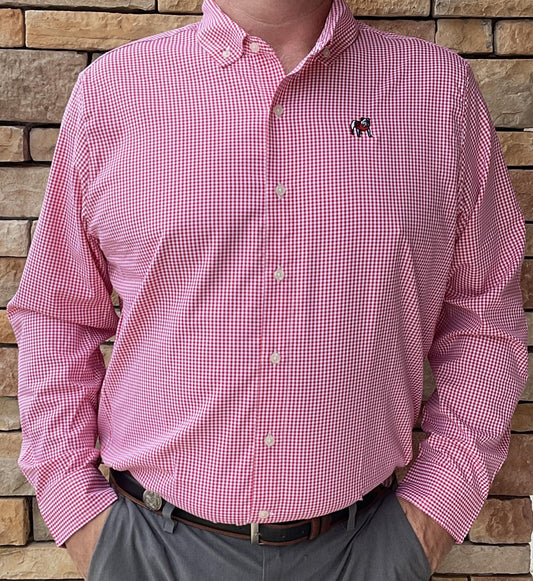 Cutter & Buck UGA Mens Skyline Eco Gingham Button Down Shirt Red/White