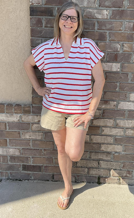 Cloud Ten UGA Womens Striped Collared VNeck Top