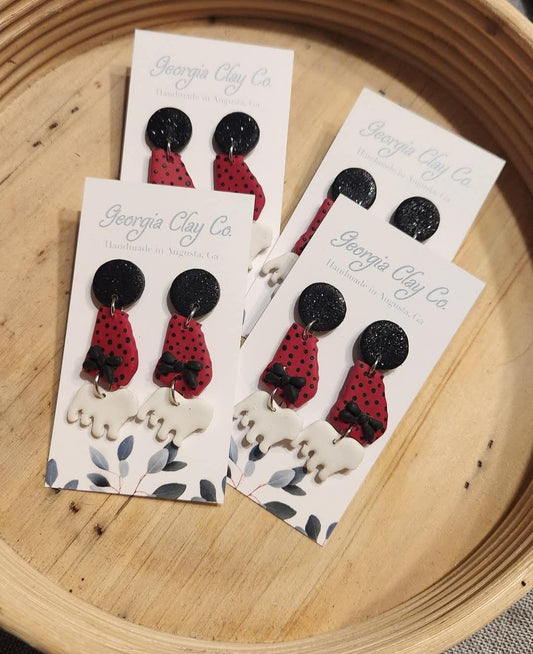 Ga Clay Co UGA Trio Bow State Dawg Earrings