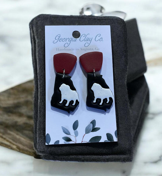 Ga Clay Co UGA Standing Dawg State Earrings