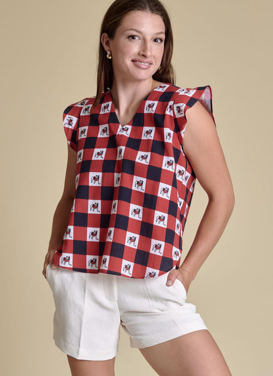 Stewart Simmons UGA The Go Gingham Ruffle Tank Womens