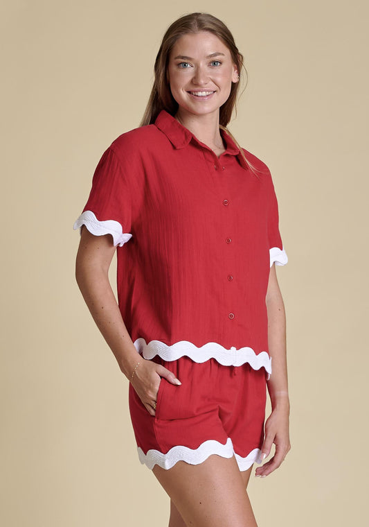 Stewart Simmons UGA The Gauze Rick Rack Womens Red & White Top